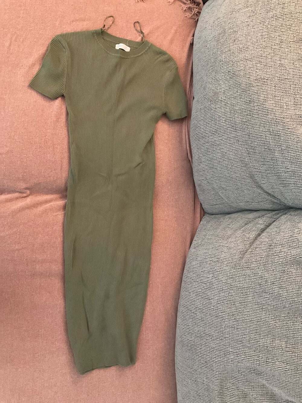 Primark Ribbed Cares Short Sleeve Olive Green Midi Dress